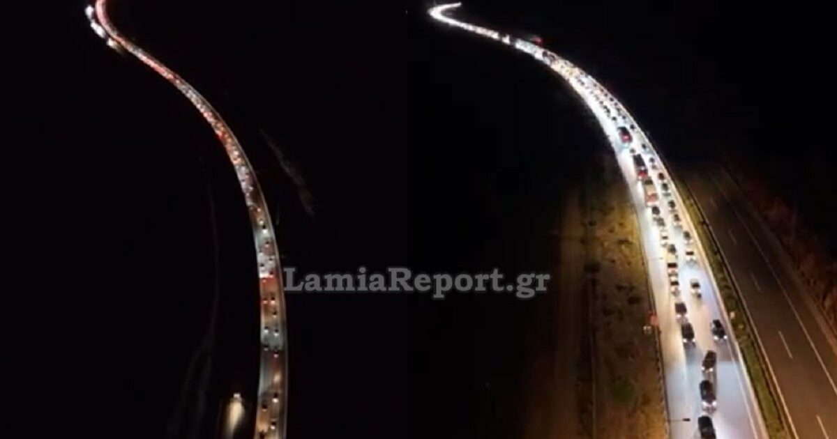 Ουρές-χιλιομέτρων-και-ταλαιπωρία-στην-Αθηνών-–-Λαμίας:-Εικόνες-από-ψηλά