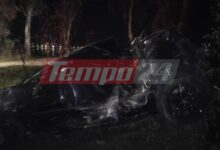 Πάτρα:-Ένας-τραυματίας-σε-τροχαίο-με-αυτοκίνητο-που-«καρφώθηκε»-σε-κολώνα